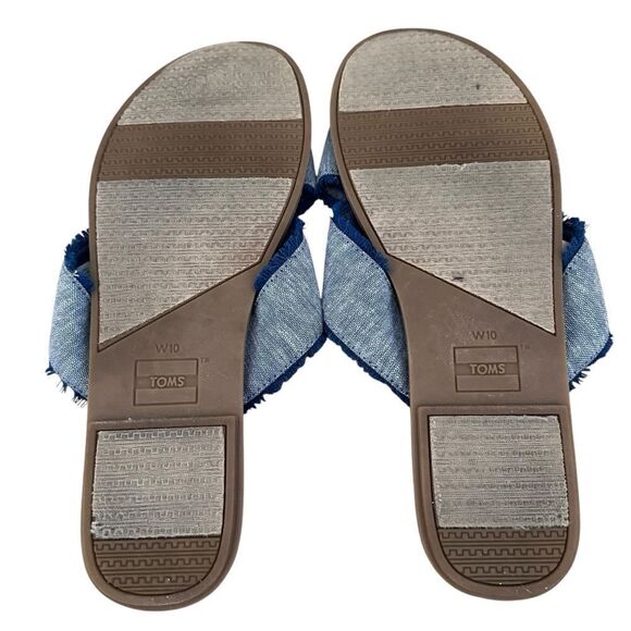 TOMS Viv Blue Slub Chambray Crossover Slide Sandals Size 10 - Picture 6 of 8